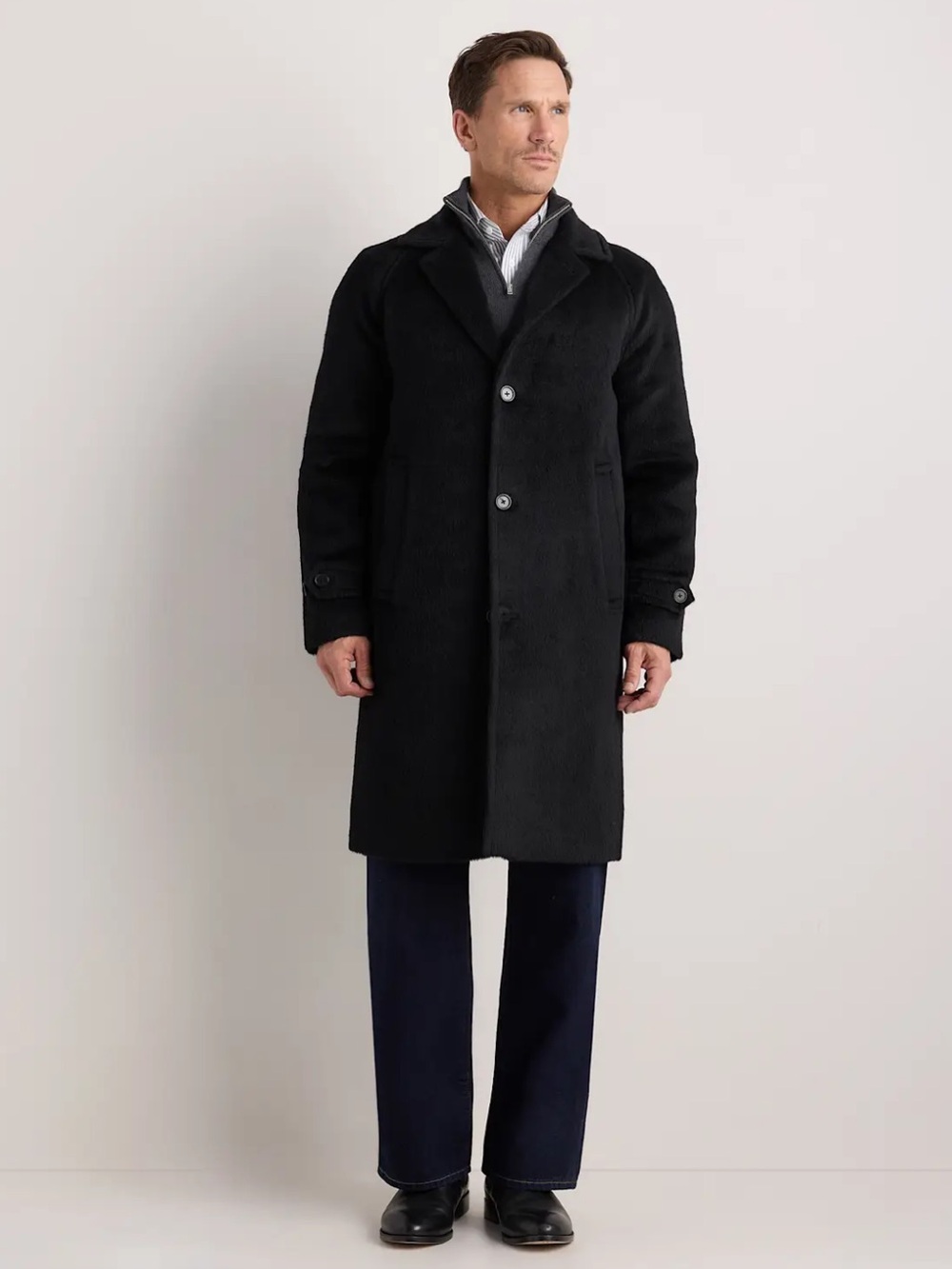 NWT QUINCE Mens Alpaca-Wool Overcoat Black Large